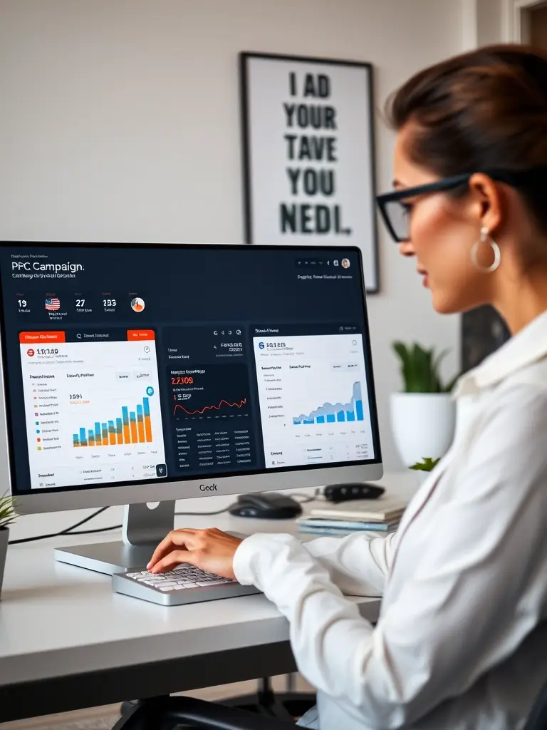 A marketer analyzing campaign data and performance metrics on a digital dashboard, representing YarkoLab's data-driven marketing solutions.